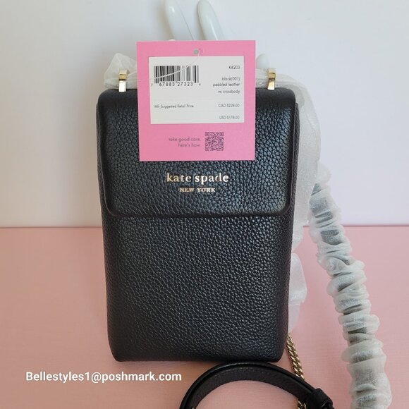 KATE SPADE Bradley North/South Pebbled Leather Phone Crossbody- Black color🎈⭐ - Picture 14 of 16